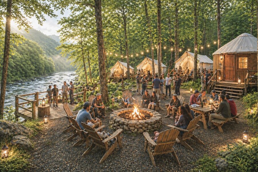Group campsite at River's Edge Primitive Camping