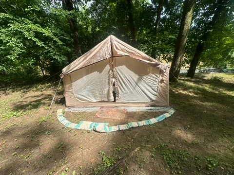 Front view of the group tent