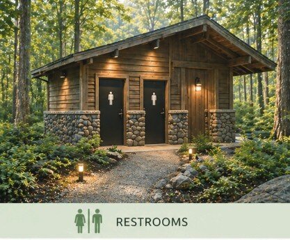 Restroom facilities at River's Edge Primitive Camping