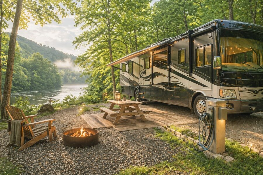 RV hookup site on the Yadkin River